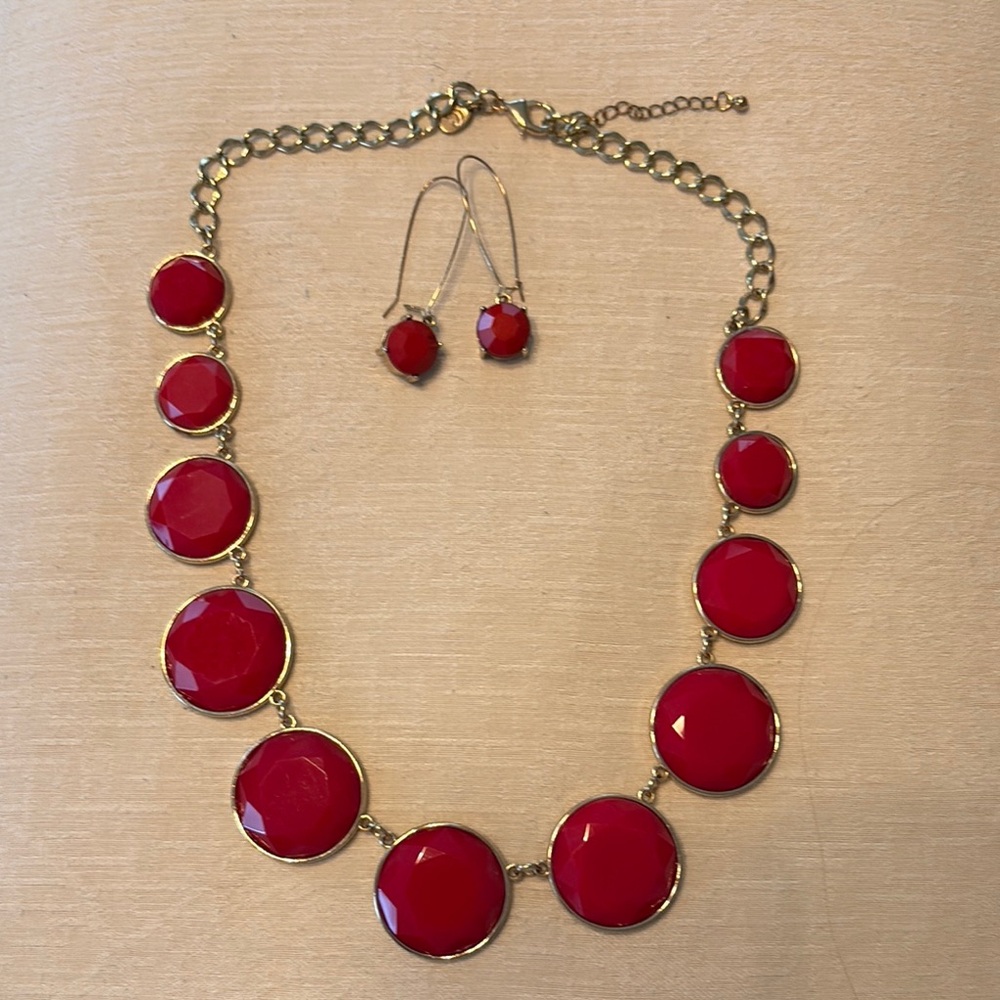 Charming Charlie Red Statement Necklace and Earring Set